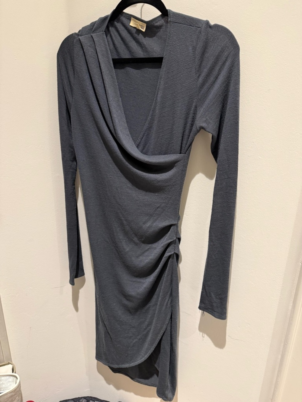 Aritzia Charcoal Draped Long-Sleeve Wrap Dress